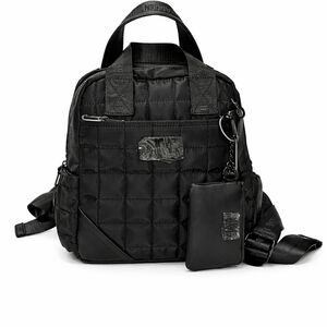 Steve Madden Mini Backpack Black Quilted Nylon Women’s Bag NWT w/ Pouch